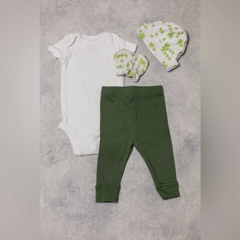Bundled green newborn outfit